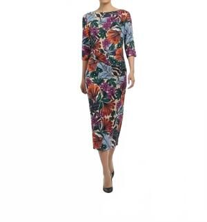 NEW TALBOT RUNHOF floral ruched sheath midi dress in multi